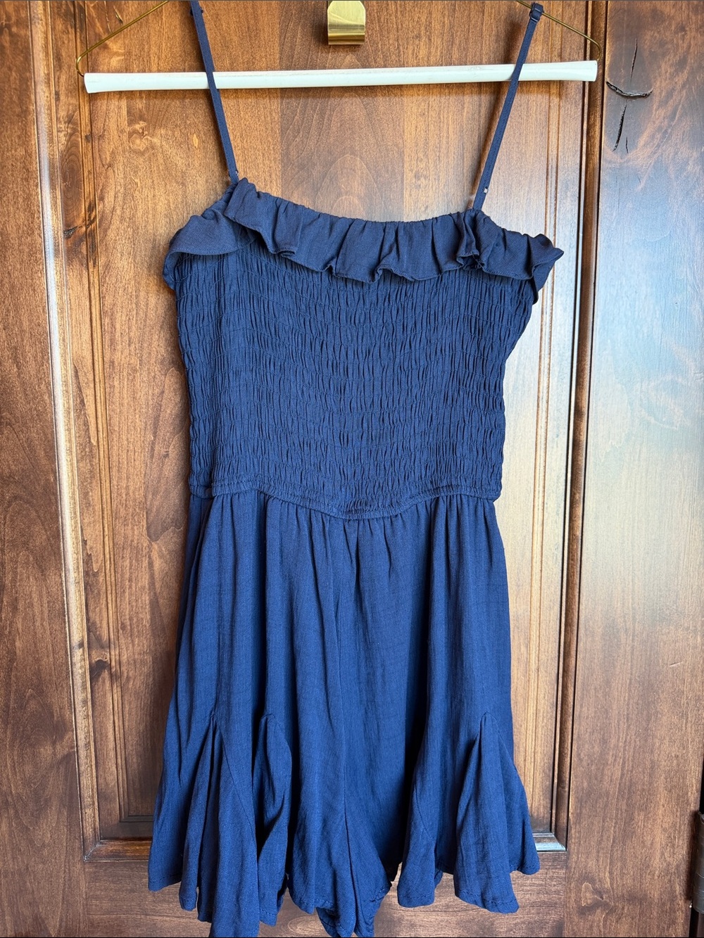 Altar'd State Navy Blue Smocked Ruffled Sundress Romper